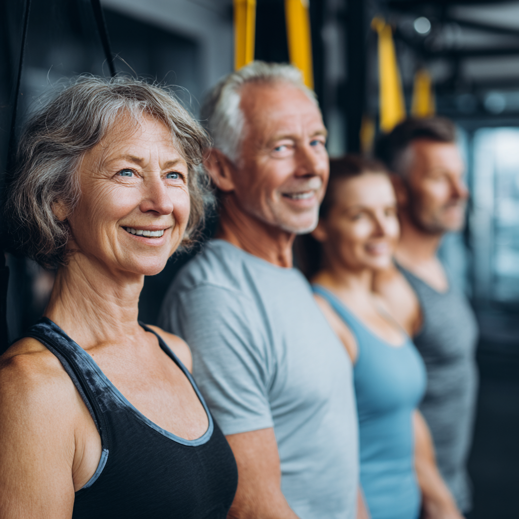  group of 54 years old exercising together at brenshidel